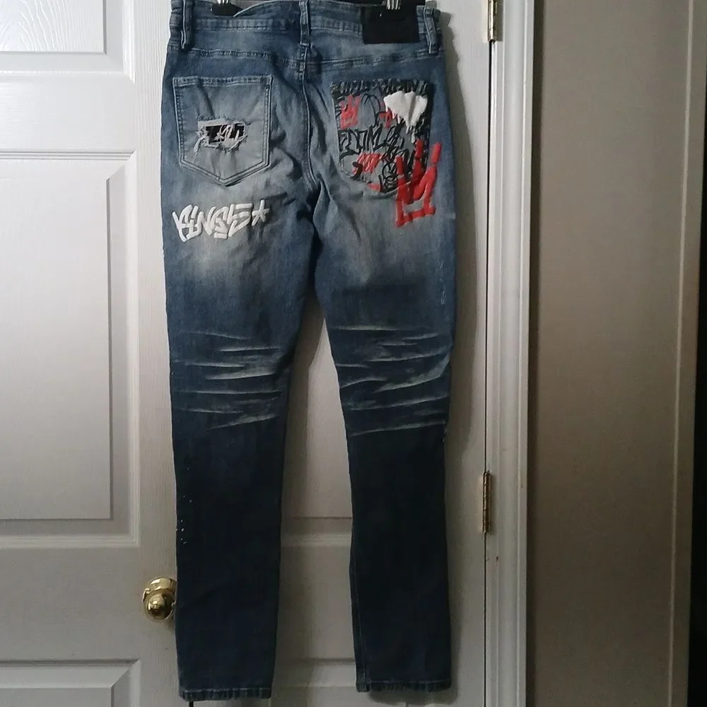 Rue21 Men's Graphic  Skinny Supreme Flex Black Jeans 32/32